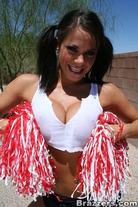 Savannah Stern: Brunette in Pigtails and Uniform Flaunts Her Big Tits Outdoors – photo 14 of 21