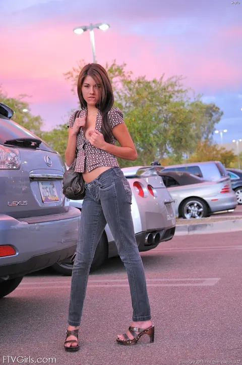 Shyla Jennings: Petite Brunette in Shorts Shows Off Her Small Tits Outdoors – photo 19 of 20