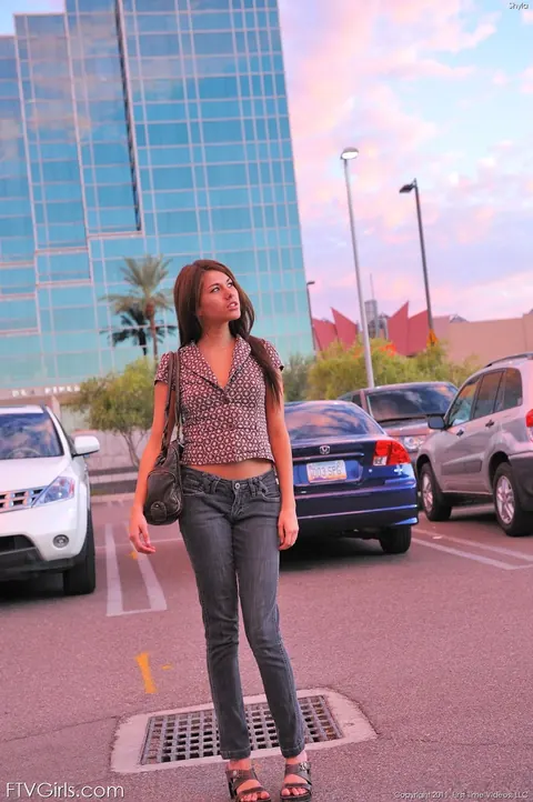 Shyla Jennings: Petite Brunette in Shorts Shows Off Her Small Tits Outdoors – photo 17 of 20