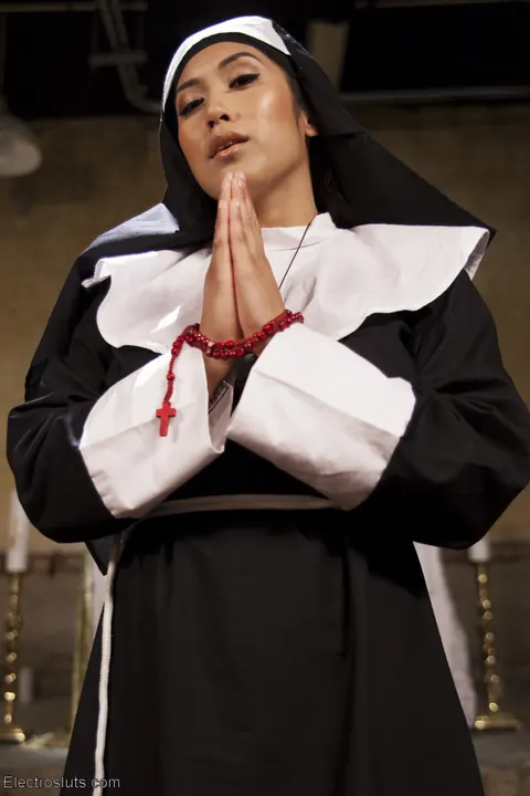 Mia Li: Busty Asian Brunette and Redhead Bound in Nun Lingerie – photo 3 of 16