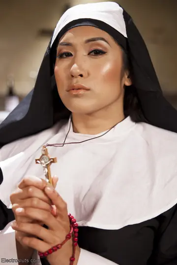 Sophia Locke – Busty Asian Brunette and Redhead Bound in Nun Lingerie