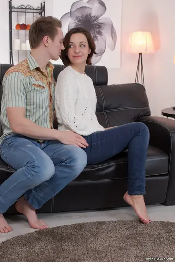 Russian Brunette Strips Out of Her Jeans for Anal Sex on the Sofa