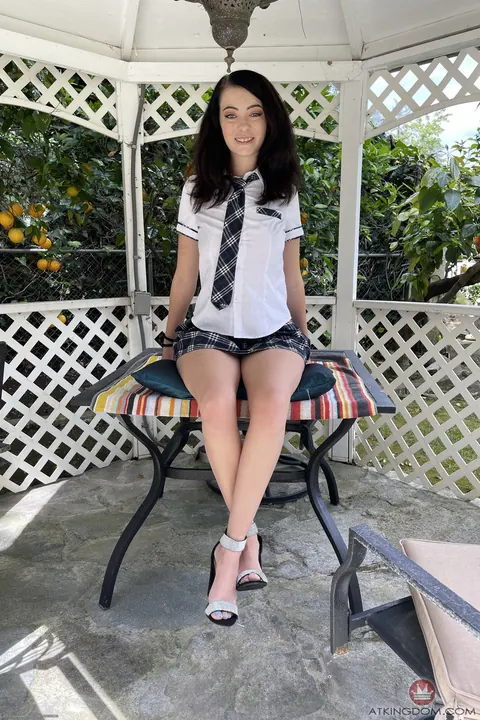 Corra Cox: Amateur Brunette Flashes Her Puffy Pussy and Feet in Uniform Outdoors – photo 4 of 21