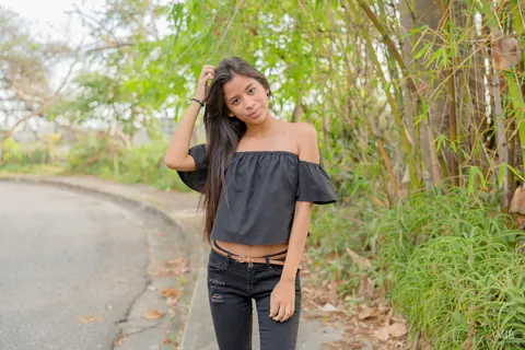 Karin Torres: Latina Brunette Sits on a Swing in Ripped Jeans – photo 2 of 16