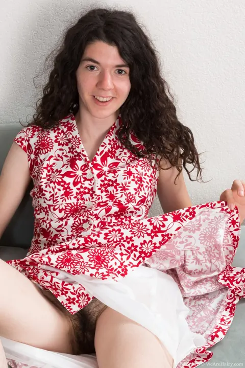 Silki Smith: Curly Brunette in Heels Strips and Spreads Her Hairy Crotch – photo 6 of 21