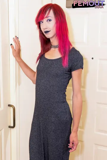 Slim Trans Woman Adjusts Stockings and Poses Nude