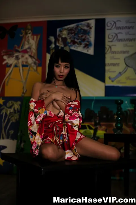 Marica Hase: Slim Asian MILF Strips Off Her Kimono and Fingers Her Hairy Pussy – photo 6 of 12