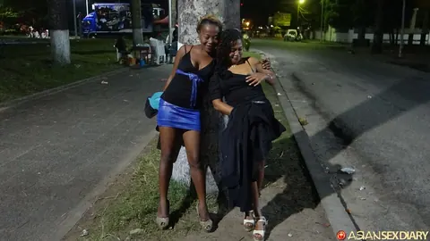 Asian Amateur and Ebony Woman Share a Black Man Outdoors – photo 2 of 21