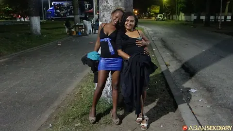 Asian Amateur and Ebony Woman Share a Black Man Outdoors – photo 3 of 21