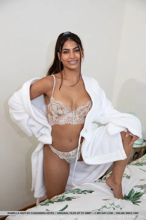 Daniella Vioti: Thick Brunette in Lingerie Spreads Her Shaved Pussy – photo 1 of 18