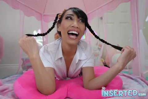 Salee Lee: Thick Asian Brunette in Pigtails Sticks Out Tongue in Uniform Skirt – photo 6 of 20