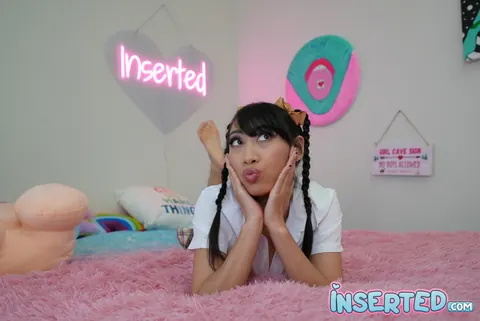 Salee Lee: Thick Asian Brunette in Pigtails Sticks Out Tongue in Uniform Skirt – photo 17 of 20