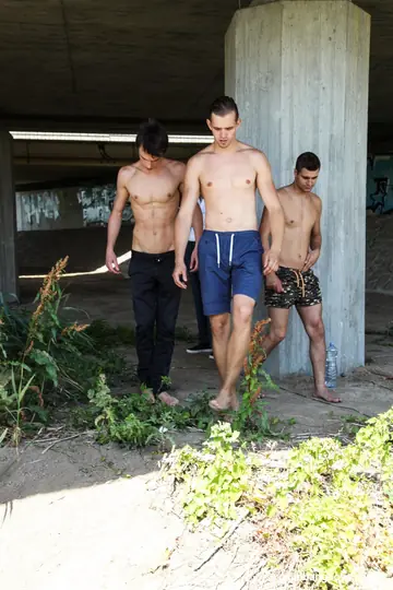 Two Naked Men Kiss, Suck and Cum Outdoors