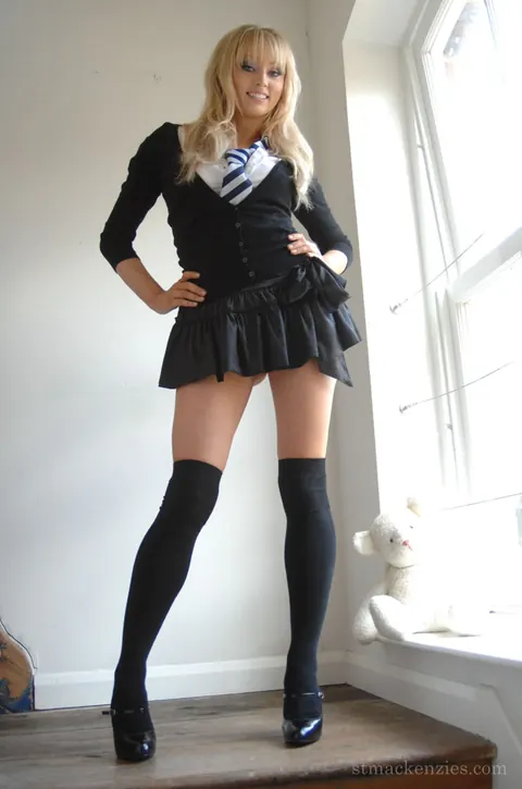 Elle Parker: Blonde in Lingerie Uniform Poses Topless – photo 1 of 15