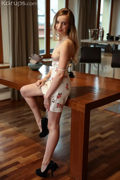 Lily Steele: Slim Blonde with Natural Tits Spreads in a Skirt and Heels – photo 9 of 21