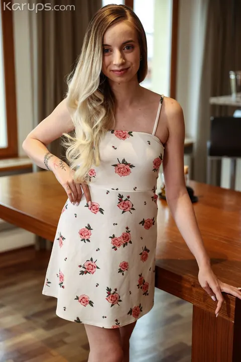 Lily Steele: Slim Blonde with Natural Tits Spreads in a Skirt and Heels – photo 6 of 21