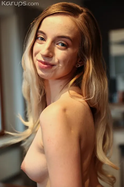 Lily Steele: Slim Blonde with Natural Tits Spreads in a Skirt and Heels – photo 18 of 21