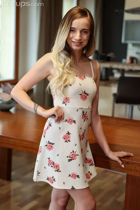 Lily Steele: Slim Blonde with Natural Tits Spreads in a Skirt and Heels – photo 2 of 21