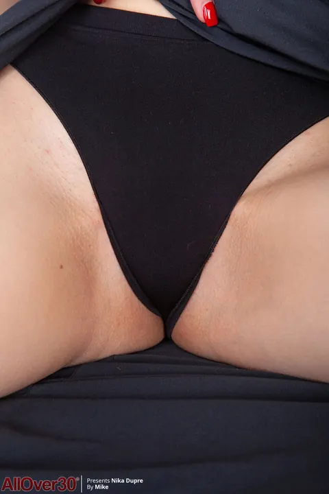 Nika Dupre: Slim Brunette in Panties Pulls Them Aside and Spreads Her Pussy – photo 4 of 21