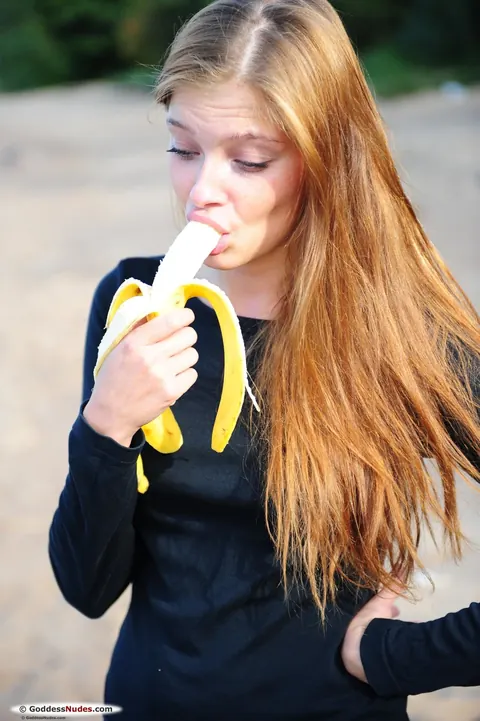 Pale Redhead Spreads Her Shaved Pussy in the Forest – photo 19 of 20