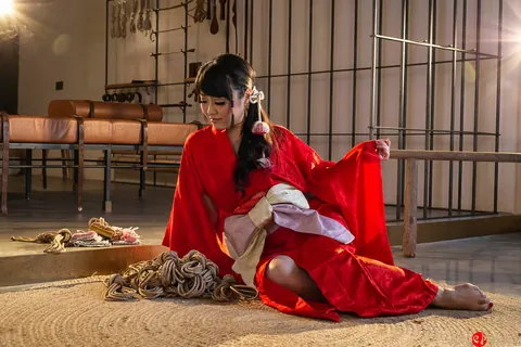 Thick Japanese Brunette Hangs by Rope in Panties – photo 3 of 16