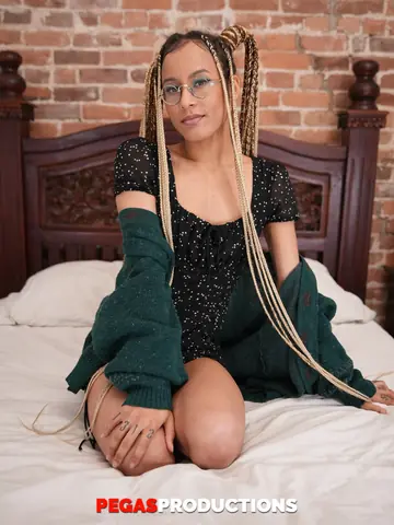 Cherry Glazed – Petite Ebony Blonde in Pigtails Strips Out of Her Dress for a Threesome