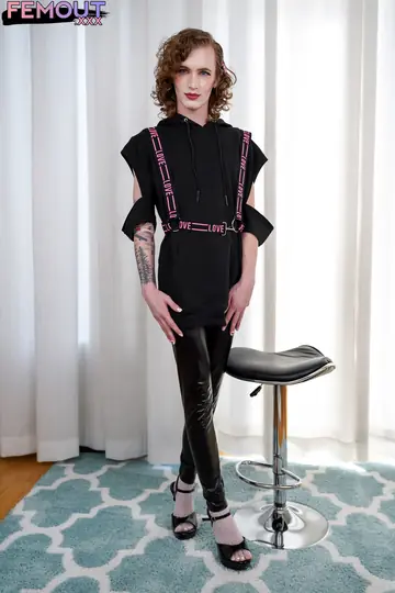 Slim Tattooed Trans Woman Strips Out of Her Lingerie