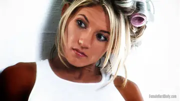 Blonde PAWG with Big Tits Spreads in Panties and Curlers