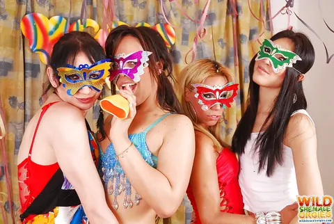 Two Trans Women in Blindfold Group Sex with a Partner – photo 7 of 16