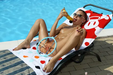 Avril Sun: Petite Hungarian Blonde Strips Her Bikini by the Pool – photo 19 of 21