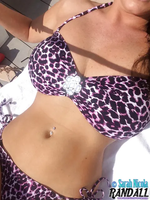 Sarah Nicola Randall: Busty Brunette Strips Off Her Bikini Outdoors and Spreads Her Pussy – photo 3 of 16