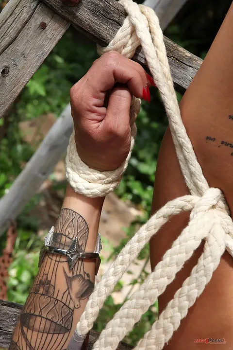 Nikita Bellucci: French Brunette Takes Anal and Uses a Dildo Outdoors in Bondage – photo 5 of 21