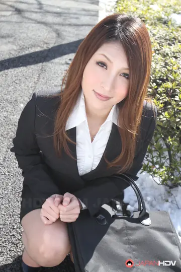 Rara Mizuki – Japanese Redhead in a Suit Poses Outdoors