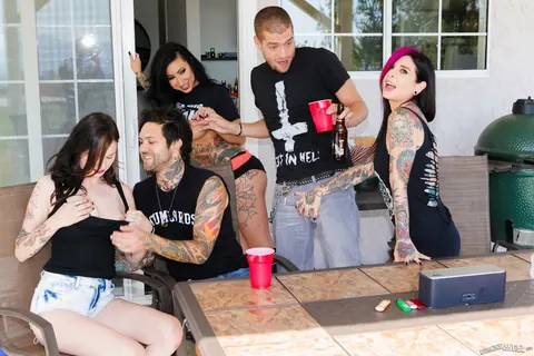 Joanna Angel: Busty Brunette MILF and Slim Friend Share a Man in Group Sex – photo 5 of 17