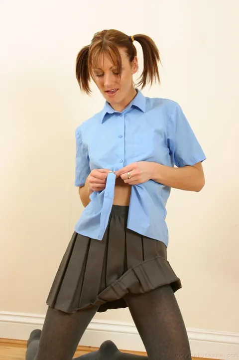 Jo May: Petite British Redhead in Pigtails Poses in Pantyhose – photo 11 of 21