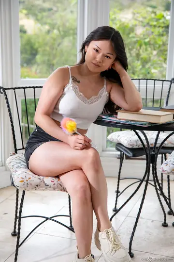 Asian Brunette Deepthroats Tutor and Takes Cum in Mouth