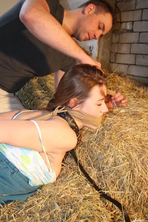 Alexis Crystal: Brunette Bound and Tape-Gagged in a Forest Barn – photo 6 of 16
