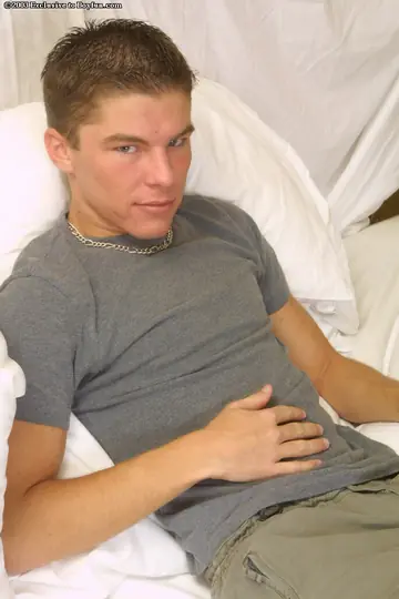 Thick Guy Strips and Strokes His Cock on the Bed