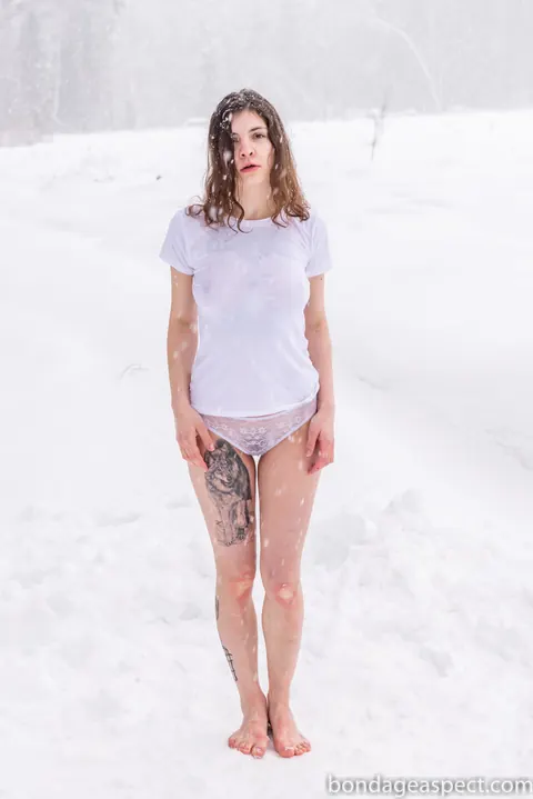 PAWG Bound and Ball-Gagged Outdoors in Snow – photo 1 of 12