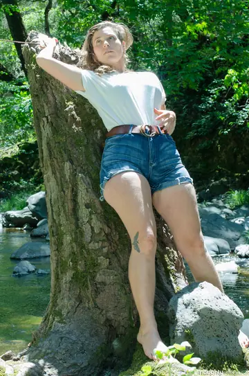 Hairy Woman Strips Out of Her Shorts Outdoors