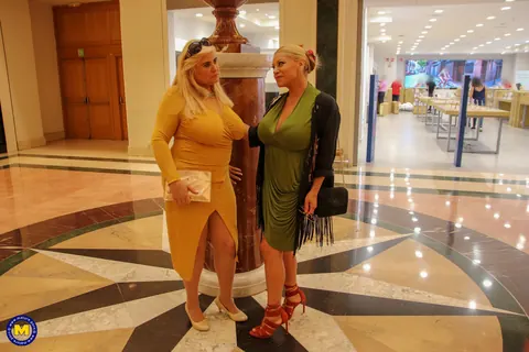 Alexa Blun & Musa Libertina: Busty Latina MILFs Kiss in Dresses Outdoors – photo 3 of 20