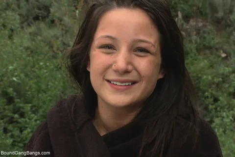Charity Bangs: Petite Brunette in Bondage Takes Group Creampies While Camping – photo 20 of 20