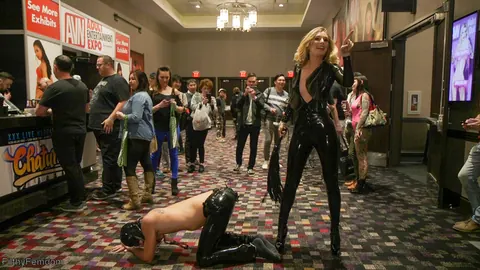 Mona Wales: Tall Blonde MILF in Latex Dominates Man with a Strap-On and a Dildo – photo 8 of 21