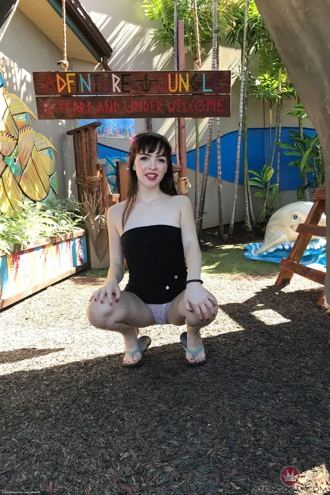 Aliya Brynn: Petite Brunette Pulls Panties Aside Outdoors – photo 16 of 21