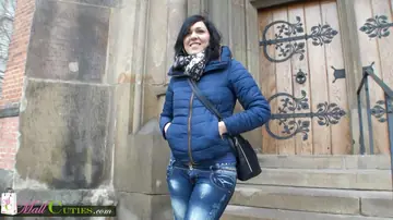 Busty Woman Gives a Blowjob Then Takes Anal Outdoors in Jeans