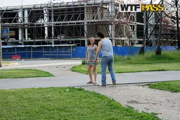 Brunette in a Skirt Takes Anal Doggy Style and a Facial Outdoors