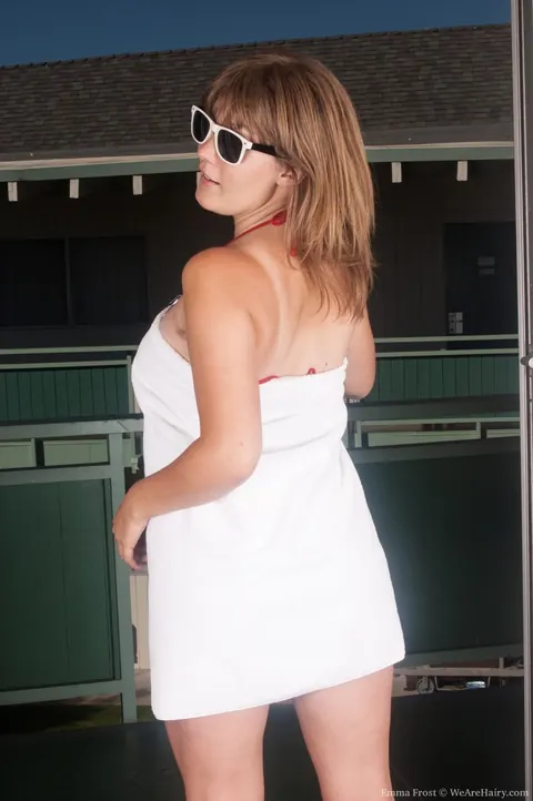 Emma Frost: BBW Brunette Strips Out of Her Bikini to Spread Her Hairy Pussy – photo 1 of 17