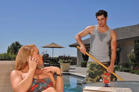 Nikki Delano: Latina Brunette in a Bikini and Heels Sucks Pool Boy Outdoors – photo 2 of 17