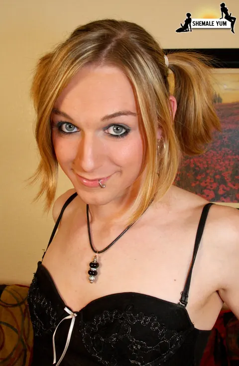 Trans Woman in a Skirt Strips Nude and Uses a Dildo – photo 1 of 16