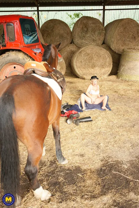Mature European Blonde Dildos Her Pussy in a Barn – photo 11 of 21